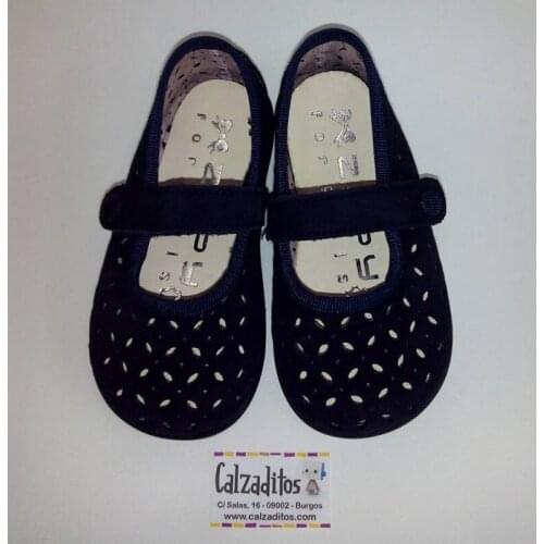 Zapy for girls serraje leather shoes navy blue with velcro