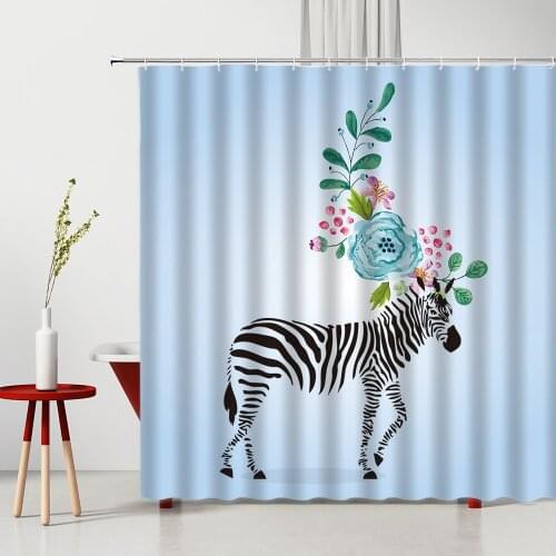 Creative 3D Animal Shower Curtain Zebra Flower Watercolor Printing Polyester Home Bathroom Supplies Bath Decor Curtains Washable