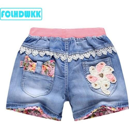 2019 Summer Kids Short Denim Shorts For Girls Fashion Girl Short Princess Jeans Children Pants Girls Shorts Flower Girls Clothes