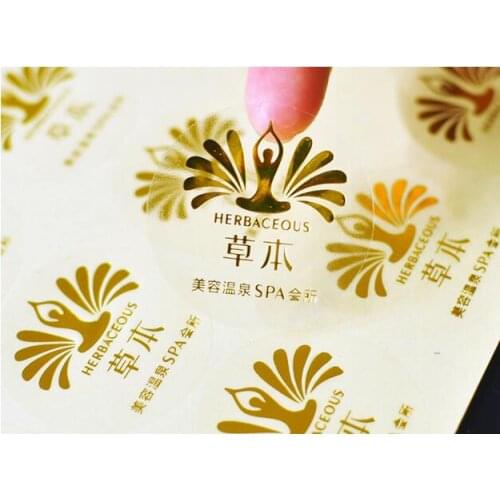 Custom logo silver / gold / red / purple / blue stamp print on transparent clear pvc label metallic foil sticker printing