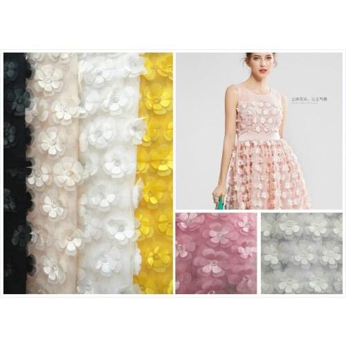 Multicolor 3D flower chiffon 130cm double layer embroidered DIY wedding dress clothing accessories lace fabrics