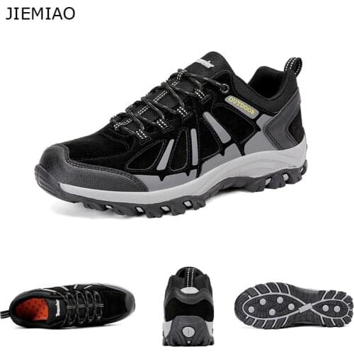 JIEMIAO Mens Hiking Shoes Lace Up Sport Shoes Wear-resistant Outdoor Hunting Tactical Shoes Men Jogging Trekking Sneakers