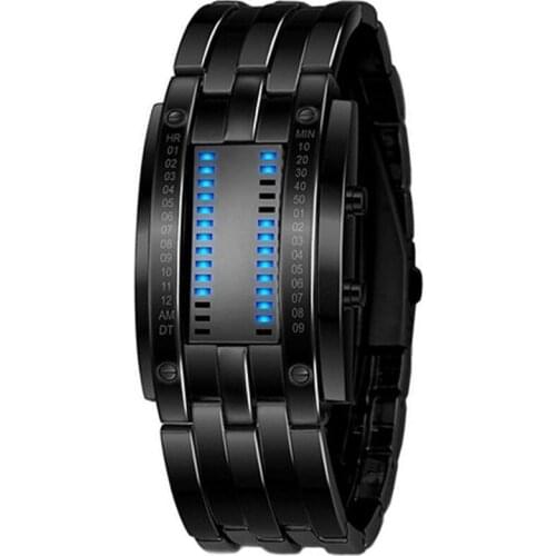Mens Alloy Date Digital LED Bracelet Wrist Watch(Blue LED/Black Bracelet)