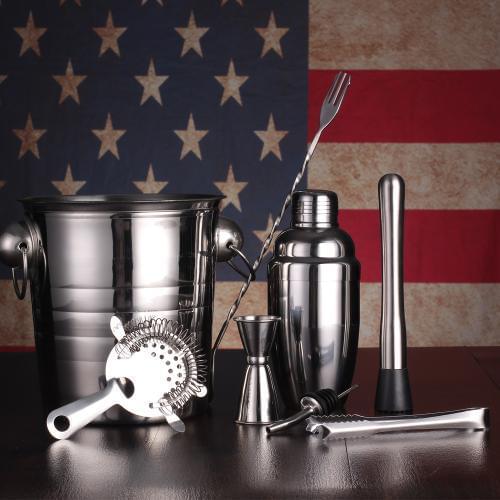 16-Piece Cocktail Set Wuth Ice Bucket Wine Stopper Ice Clip Set Stainless Steel Cocktail Shaker Mixer Drink Bartender
