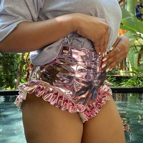 High Waist Ruffles Skinny Shorts 2021 Summer Sexy Night Club Party Short Pants Activewear Trousers Female Ruched Bottoms