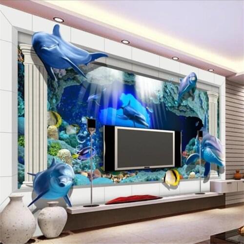 Beibehang Custom wallpaper 3d papel de parede mural underwater world stereo palace Roman column TV background wall paper mural