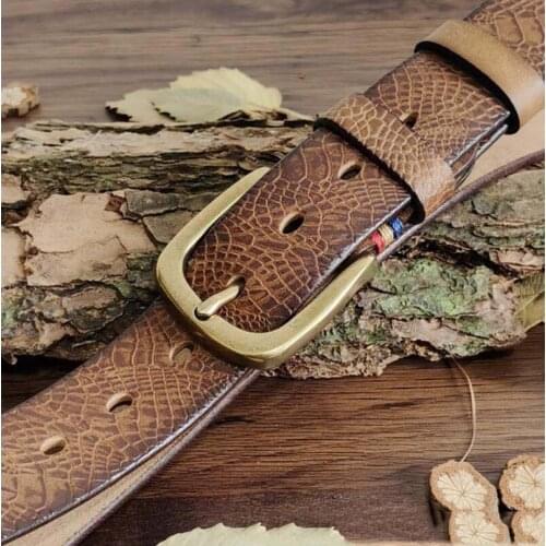 Personalized Fashion New Pure Cowhide Belt Mens Leather Pin Buckle Fashion Trend Full Embossed Pattern Belt