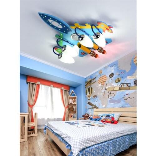 Cartoon blue plane ceiling lights childrens room bedroom Nordic modern study toy room aircraft decorated ceiling lamps lighting