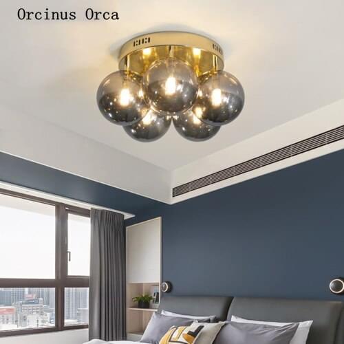 Northern Europe light luxury gray glass ceiling lamp study balcony bedroom post modern simple ball ceiling lamp