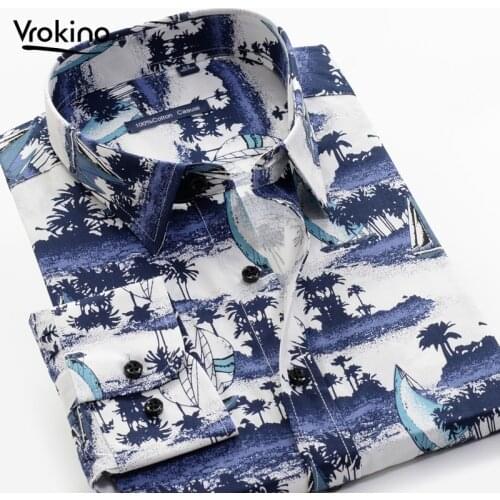 Large Size 7XL 8XL 9XL 10XL Mens Fall 100% Cotton Print Shirt Classic Fashion Mens Flower Print Long-sleeved Shir