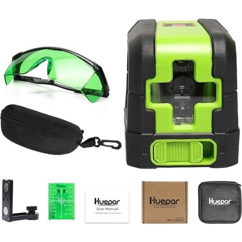Huepar Green Cross Line Laser Self-Leveling Laser Level Vertical & Horizontal Laser + Green Adjustable Laser Enhancement Glasses
