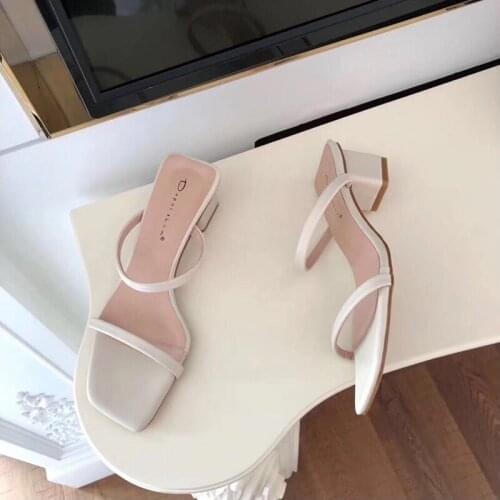 2021 New Summer Slippers Low Heels Slides Female Peep Toe Square Heel Slipper Brand Sandals Women Slipper Big Size 41 Flip Flops