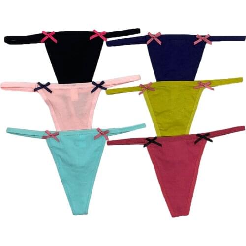 6 Pieces a Pack Ladies Thong Panties Women G Strings Sexy Lingerie Femme Girls Cotton Underwear For Female Pantys Solid Tanga
