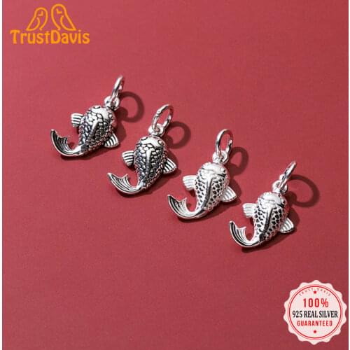 TrustDavis 2021 New Real 925 Sterling Silver Fashion Hollow Fish Charm Pendant Handmade DIY Accessories Jewelry Wholesale DZ102
