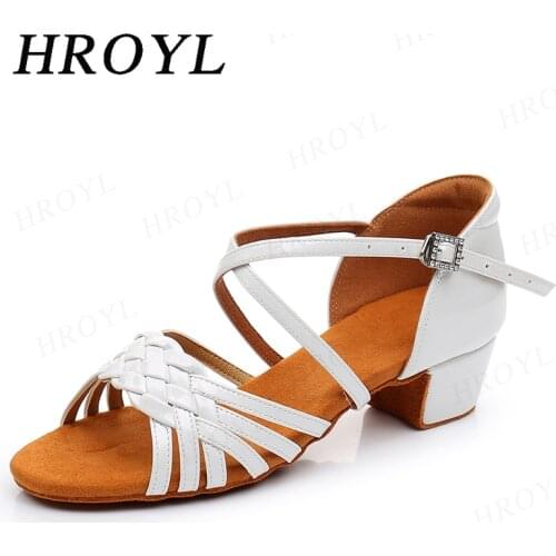 Dance Shoes Latin Girls Soft PU Womens Ballroom Dancing Shoes 3.5CM Heel Crystal Buckle Weaving Style Easy Clean Salsa Sandals