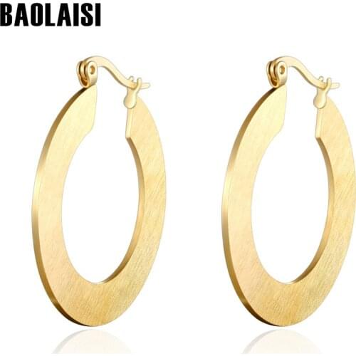 BAOLAISI Vintage Circle Round Earrings Gold Color Stainless Steel Big Small Size Punk Style Long Dangle Earrings Women Jewelry