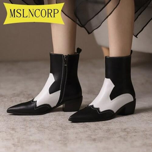 Big Size 34-46 Ankle Boots for Women Pointed Toe Fashion Shoes Warm Winter Short Boots Zipper Square Heels Comfortable Lady Shoe