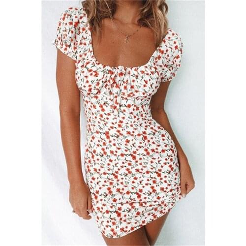 New Womens Boho Floral Print Dress Short Sleeve Mini Dress Ladies Fashion Casual Dress Beach Party Sundress Summer 2019
