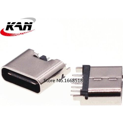 10pcs copper TYPE-C 6P vertical plug socket 6.8MM straight plug fast charge 3.1 high-speed USB port