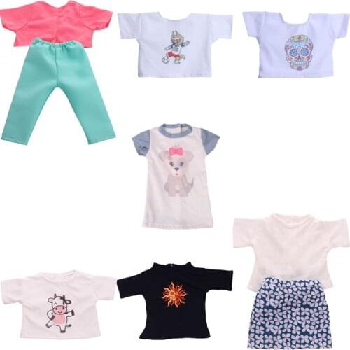10 Set Doll T-Shirt & Suits Suitable For Summer & Autumn For 18 Inch &New Born Baby Generation Birthday Girls Toy Gifts