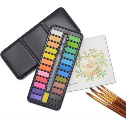 12/18/24 Colors Solid Pigment With Water Brush Sponge Portable Water Color Pigment Watercolor Paint Drawing Acrylic Art Supplies