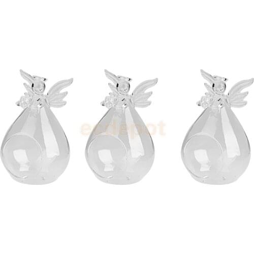 3Pcs Angel Wing Design Clear Glass Flower Vase Hanging Plant Hydroponic Pot Terrarium Decor