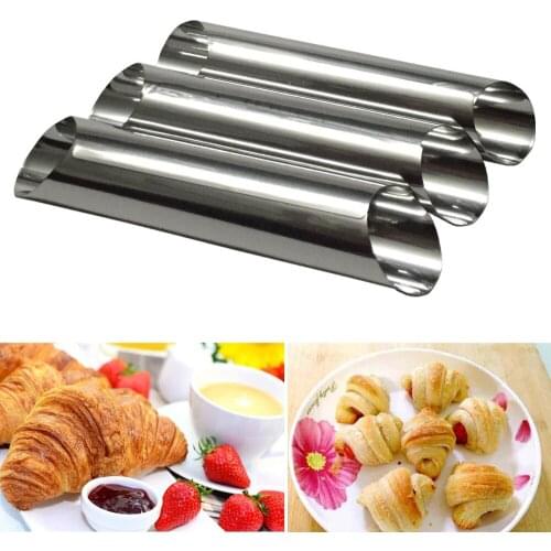 3Pcs Croissant Horn Baking Cake Molds Cylindrical Danish Tools Stainless Steel Bakeware Spiral Baked Mold DIY Horn Pastry Tools