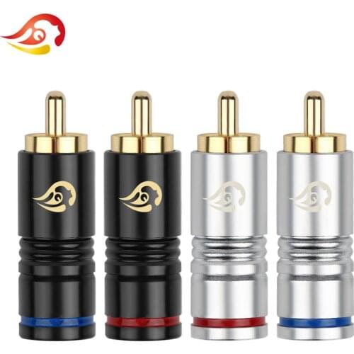 QYFANG 4pcs/lot 24K Gold Plated Copper RCA Plug Carbon Fiber Durable Line Connector Soldering Cable Locking Audio Jack Adapter