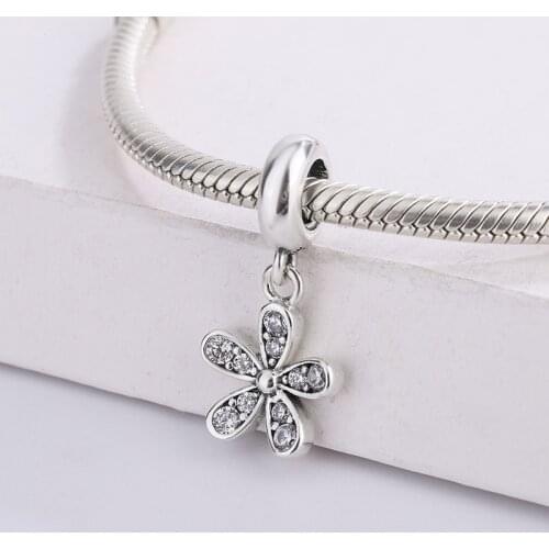 925 Sterling Silver Women Sparkling Daisy Flower CZ Cubic Zircon Pendant Charm Bracelet DIY Jewelry Making For Pandora Gift
