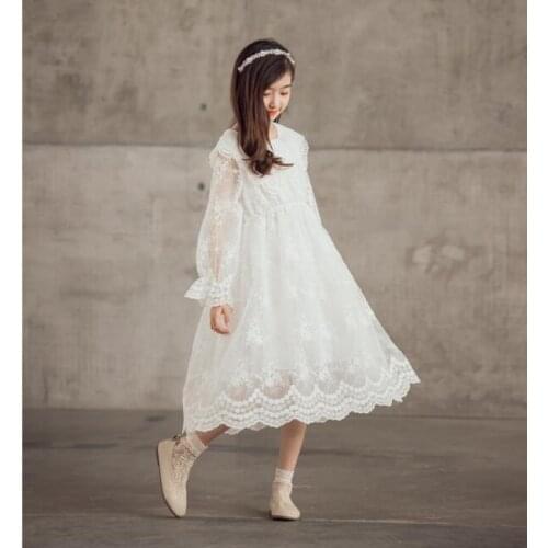 Elegant Girls Wedding Dress 2021 Spring Teen Girl White Lace Maxi Long Princess Dresses Children Party Clothes 6-16Year
