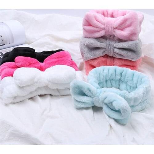 Flannel Cosmetic Headbands Soft Bowknot Elastic Hair Band Hairlace for Washing Face Shower Spa Makeup Tools