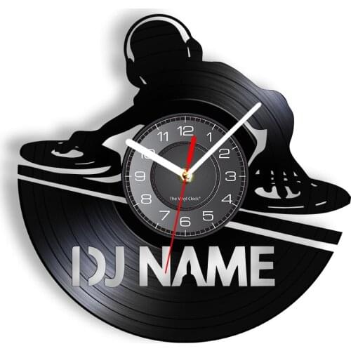 Customized DJ Retro Wall Clock Djing Machine Silhouette Wall Watch With LED Backlight GIft For DJ Friend Carved Vinyl Record Art