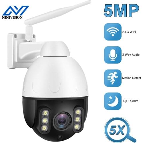 NINIVISION 5X Optical Zoom PTZ WiFi IP Camera 5MP Outdoor Speed Dome Camera IR Up To 80m Two-Way Audio CCTV Security Camera