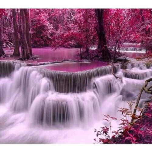 Embroidery Handicrafts Diy Red Waterfall Diamond Painting Cross Stitch Full Square Diamond Embroidery Scenery Mosaic Home Decor