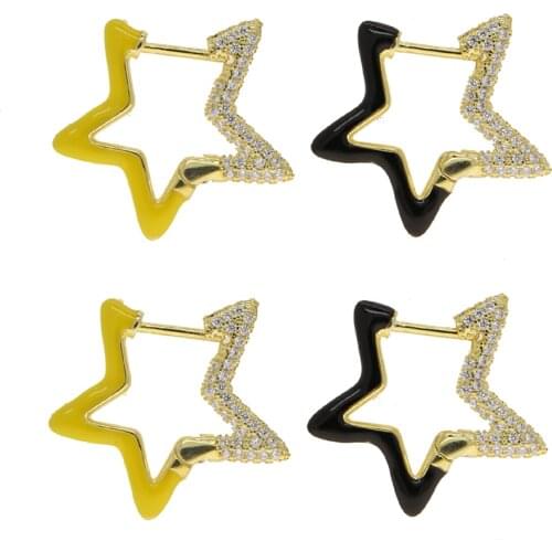 Colorful fashion delicate jewelry micro pave 5A sparking cz Neon enamel star Shaped Huggie hoop earring for women girl christmas