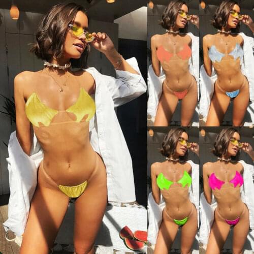 Swimwear Women Bikini Set Push Up Padded Bra Set Swimsuit Bandage Star Beachwear Fluorescent Reflective Low Waist Bathing Suit