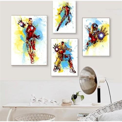 Marvel Iron Man Watercolor Canvas Painting Superhero Popular Poster Wall Street Art Picture Interior Decoration Graffiti Style