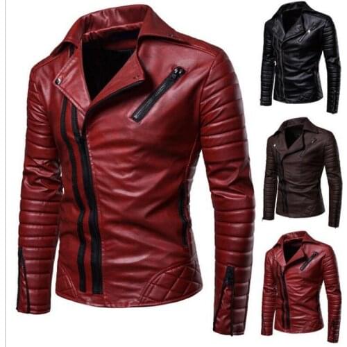 Motorcycle Pu Leather Jackets Men Winter Faux Leather Zipper Chaqueta Cuero Hombre Men Red Windproof Jackets Causal Coat