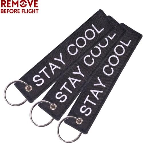Wholesale Keychain Different Sides STAY COOL AWESOME EVERYDAY Motorcycles Key Chains Red Embroidery Key Chain Gifts 3 PCS/LOT