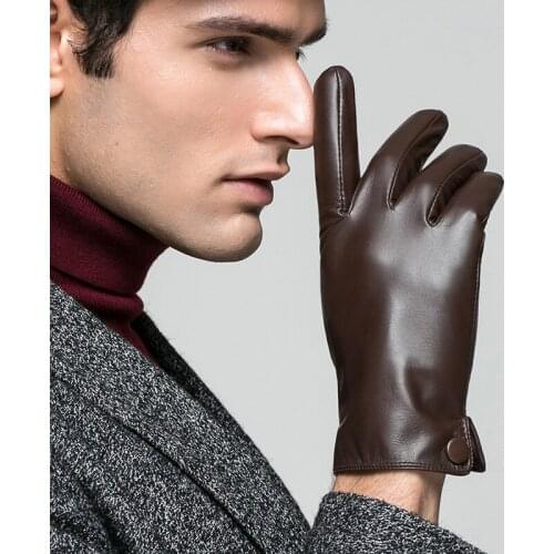 KLSS Brand Genuine Leather Men Gloves Autumn Winter Plus Velvet Fashion High Quality Goatskin Glove Touchscreen Optional 08-1