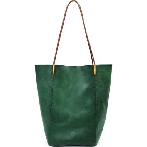 Portable Leather Shoulder Bags Women Fashion Bucket Bag Large Capacity Womens Simple Handbag Female Casual Shopping Bag