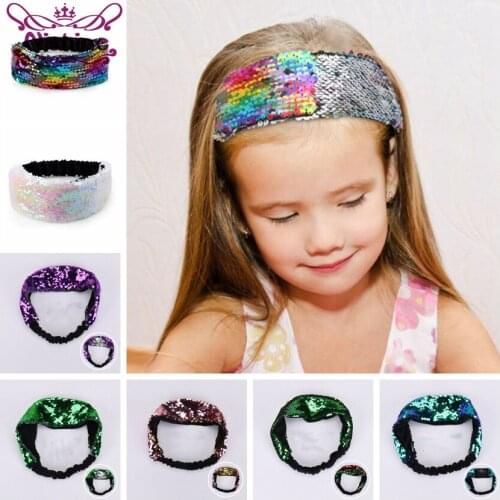 Nishine Flip Double Sided Sequins Girls Headband Turned Sequined Fish Scale Hair Band Party Birthday Gift Kids Photo Shoot