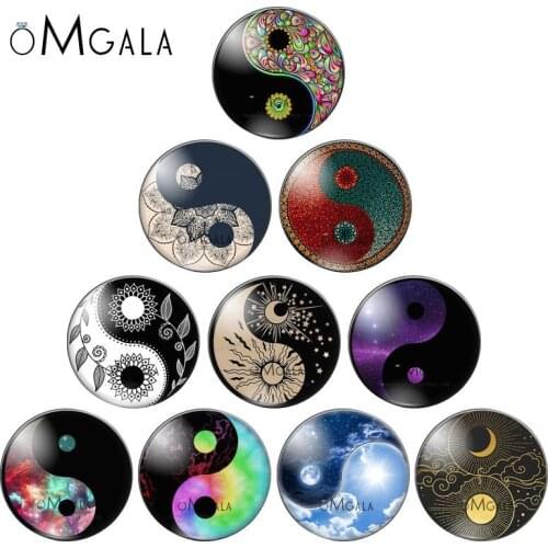 Yin Yang Tai Chi Sun and Moon Patterns 10mm/12mm/16mm/18mm/25mm Round Photo Glass Cabochon Demo Flat Back Making Findings