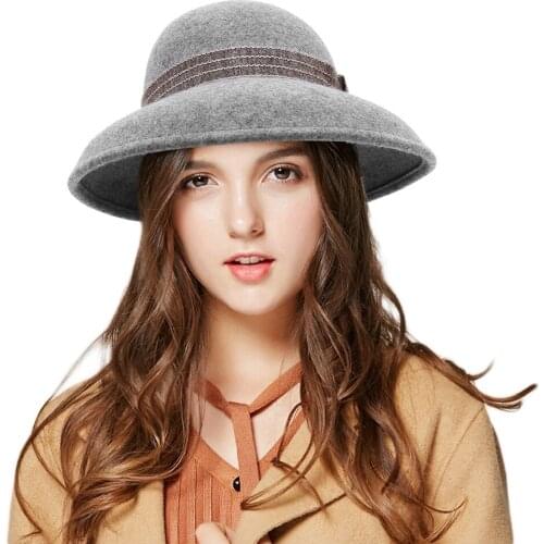 Spring Fedoras Hat Lady French Retro Wool Striped Decorative Band Dome Fedora Cap Church Party Shopping Outdoor Women Caps H7238