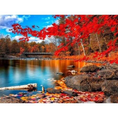 Rhinestone Painting Crystal Decor Diy Diamond Painting "Maple lake scenery" 3D Cross Stitch Pattern Diamond Embroidery