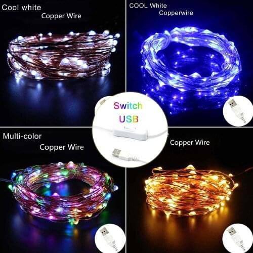 USB 5V Powered 10M 100 led on/off switch LED Copper Wire Fairy String Lights lamp for Christmas Holiday Wedding and Party