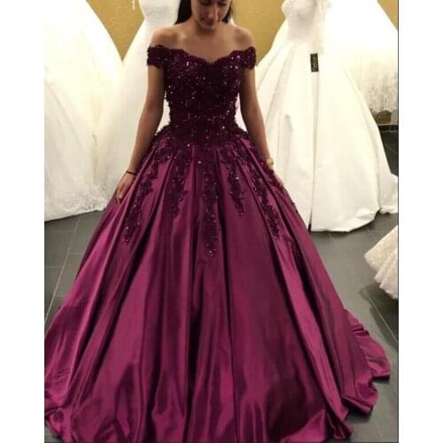 Burgundy Evening Dresses Long 2020 Gorgeous Beaded Appliques Ball Gown V-neck Cap Sleeve Formal Evening Gowns Abendkleider