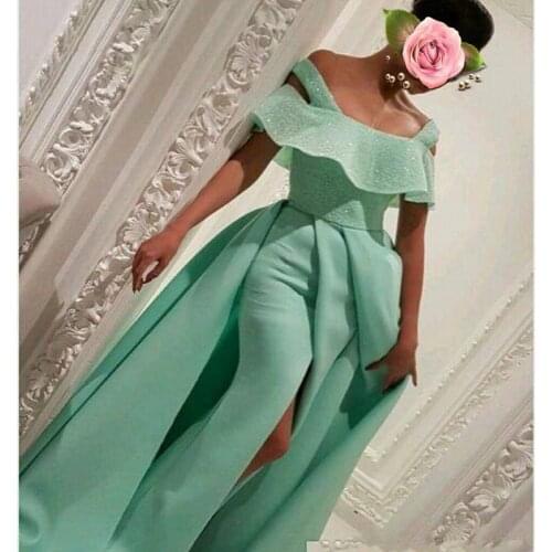 Green prom dresses 2021 off the shoulder sequins a line satin long green evening dresses gowns