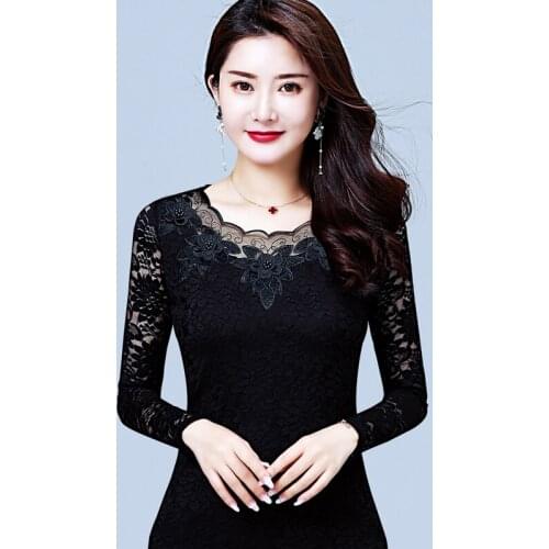 Women Spring Autumn Style Lace Blouses Shirts Lady Casual O-Neck Long Sleeve Slim Lace Blusas Tops DD8161
