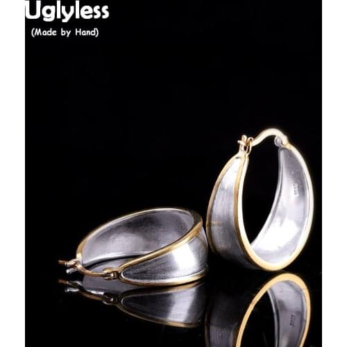 Uglyless Simple Geometric Ear Hoops for Women Solid 925 Silver Circles Earrings Party Dress Brincos Bijoux Silver Jewelry E1664